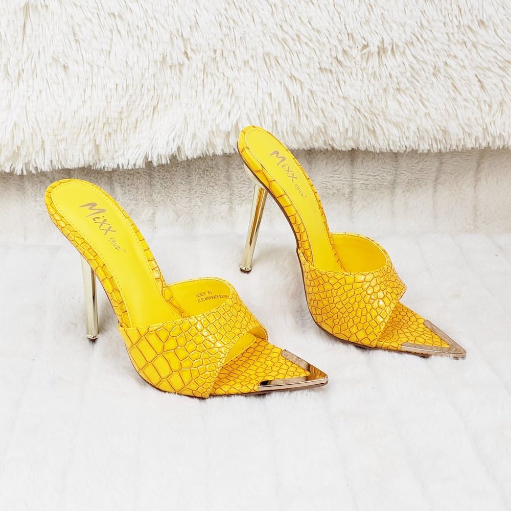 Venus Yellow Slip On Pointy Toe High Heel Slides